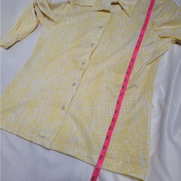 VINTAGE‎ 70s yellow tiny floral pointed disco collar button up shirt M - Picture 9 of 9
